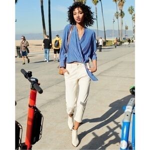 ▶️ Rag & Bone ◀️ Felix Striped Silk Tie-Front Popover Top. Size Medium